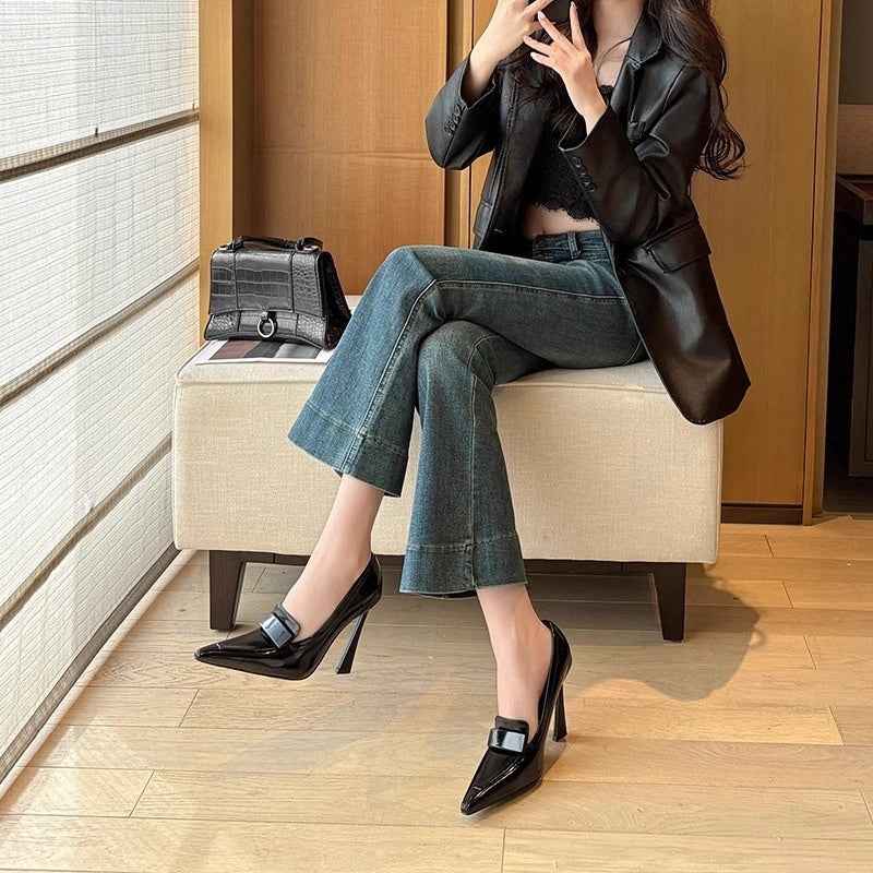 Retro Pointed Elegant Women's Commuting Stiletto Patent Leather High Heels
