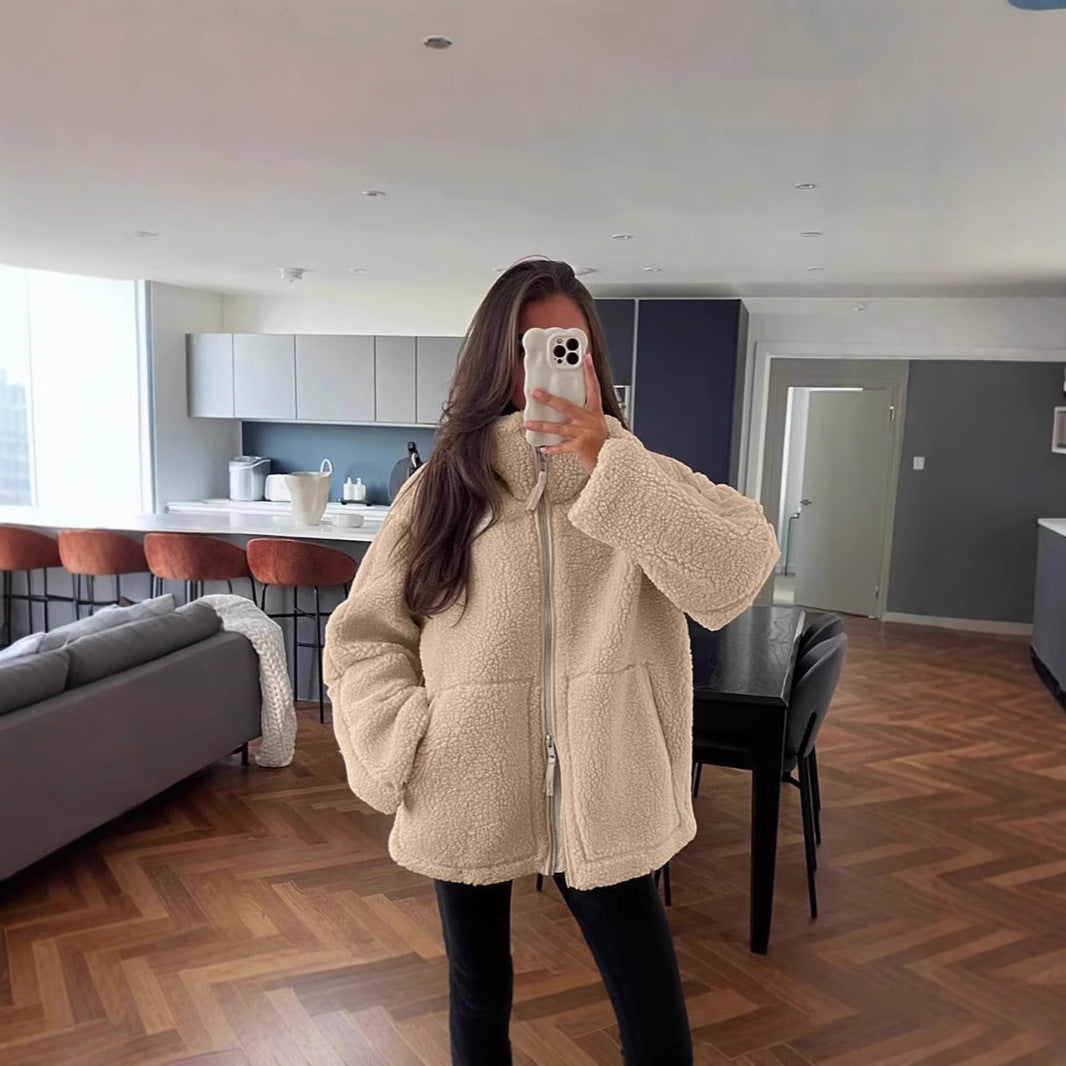 Women's Lamb Wool Blend Turtleneck Coat