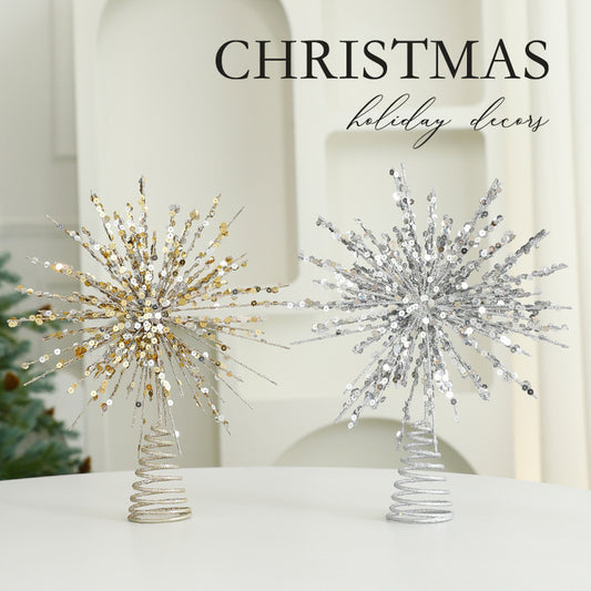 Christmas Metal Star Ornament - Eight Awn Champagne Gold Silver Decoration (25-30cm)