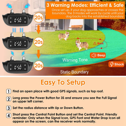 2 In 1 Dog GPS Fence Tracker Wireless GPS Dog Fence GPS Dog Collar With 32-2887FT Radius IPX6 Waterproof For Small Medium Large Dogs - DropOnline.co