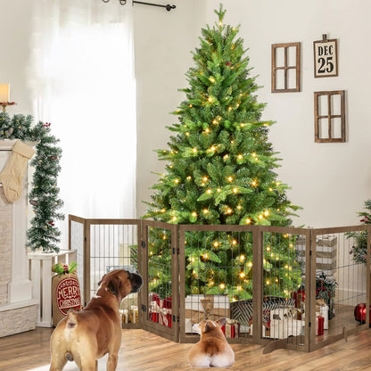 Dog Gate With Door Pet Dog Fence Barrier 6 Panels 144-inch Wide 32-inch Tall Foldable Multiple Shapes - DropOnline.co