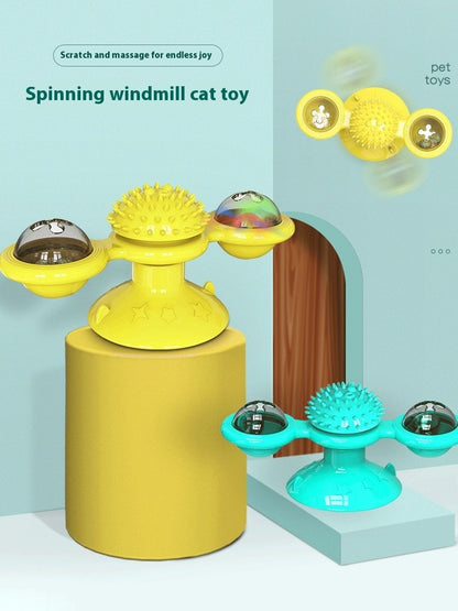 Cat Entertainment Set- Interactive Rotating Disk, Feather Teasers, Tumbler, Windmill Toy - Keeps Cats Active & Engaged - DropOnline.co