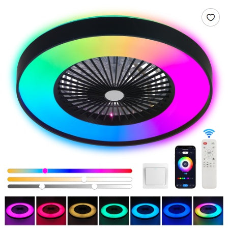 23 Inch Smart Ceiling Fan with LED RGB Lighting - App & Remote Control with Silent DC Motor