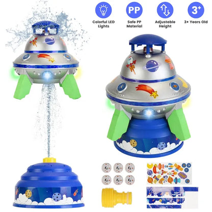 UFO Water Sprinkler Outdoor Summer Rocket Toy With Colorful LED Lights 360° Spinning 1.64FT To 6.56FT Adjustable Height Birthday Summer Gift For Girls Boys Aged 3+ Years Old GPCT5465