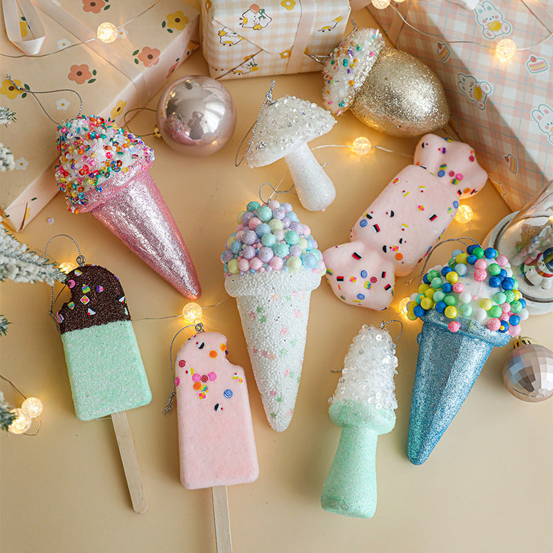 Creative Foam Ice Cream & Mushroom Christmas Tree Ornaments - Pastoral Style Pendants