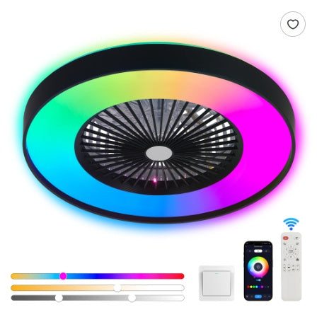 23 Inch Smart Ceiling Fan with LED RGB Lighting - App & Remote Control with Silent DC Motor