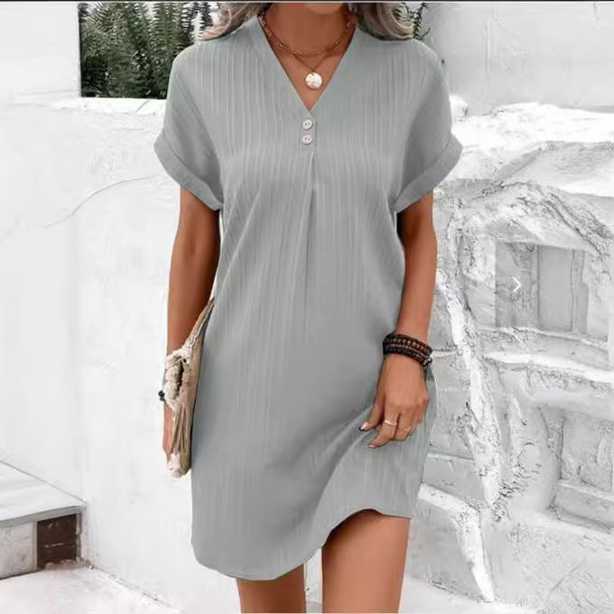 V-neck Solid Color Dress