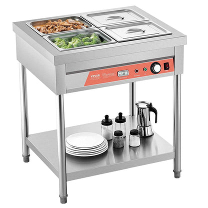 4 X 1/2 Pans Commercial Food Warmer Electric Steam Table With Undershelf