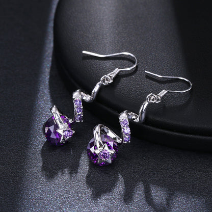Purple Zircon Spiral Ear Hook Earrings - DropOnline.co