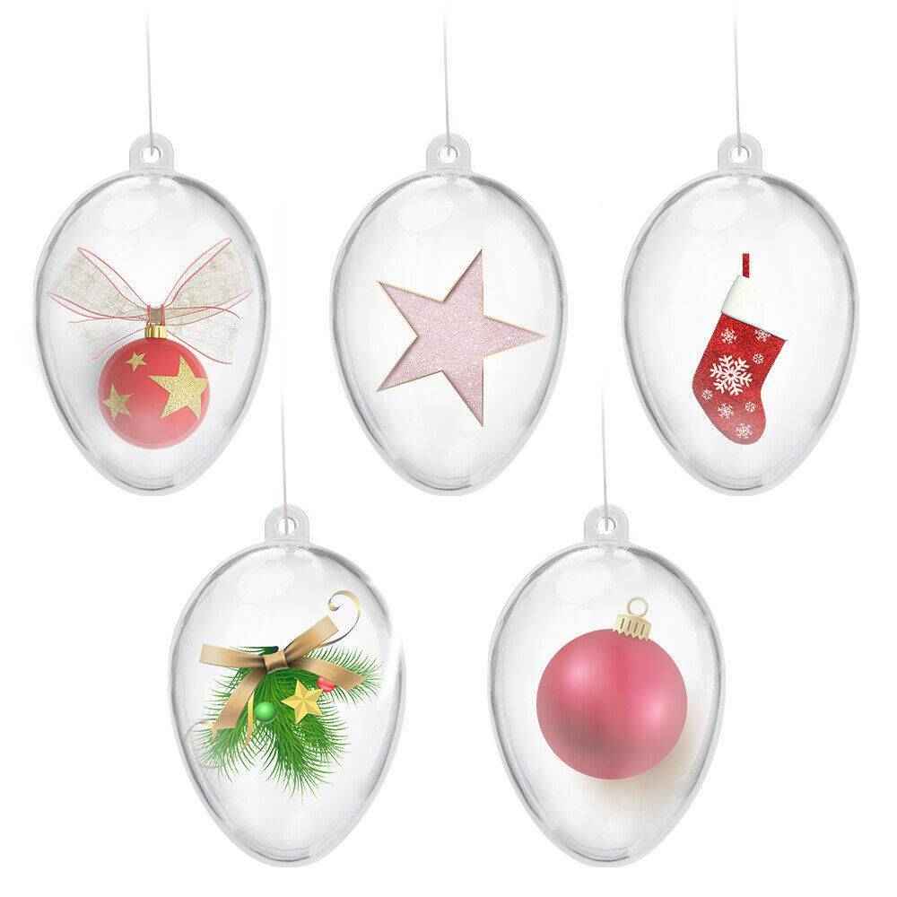 5 PCS Clear Plastic Christmas Balls - Fillable Sphere Xmas Tree Ornament Baubles - DropOnline.co