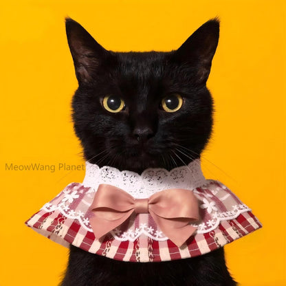 Handmade Lace Pet Neck Bib Heritage Plaid Ruffle Bandana For Cats Small Dogs Luxury Pet Gift - DropOnline.co
