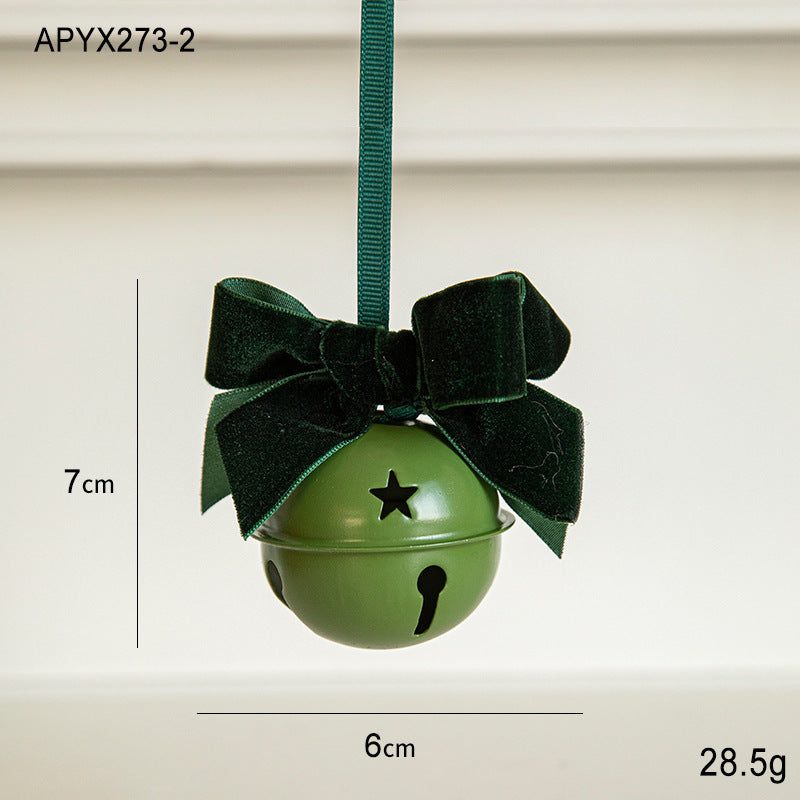 Christmas Velvet Bow Bell Pendant - Wrought Iron Jingling Hanging Decoration