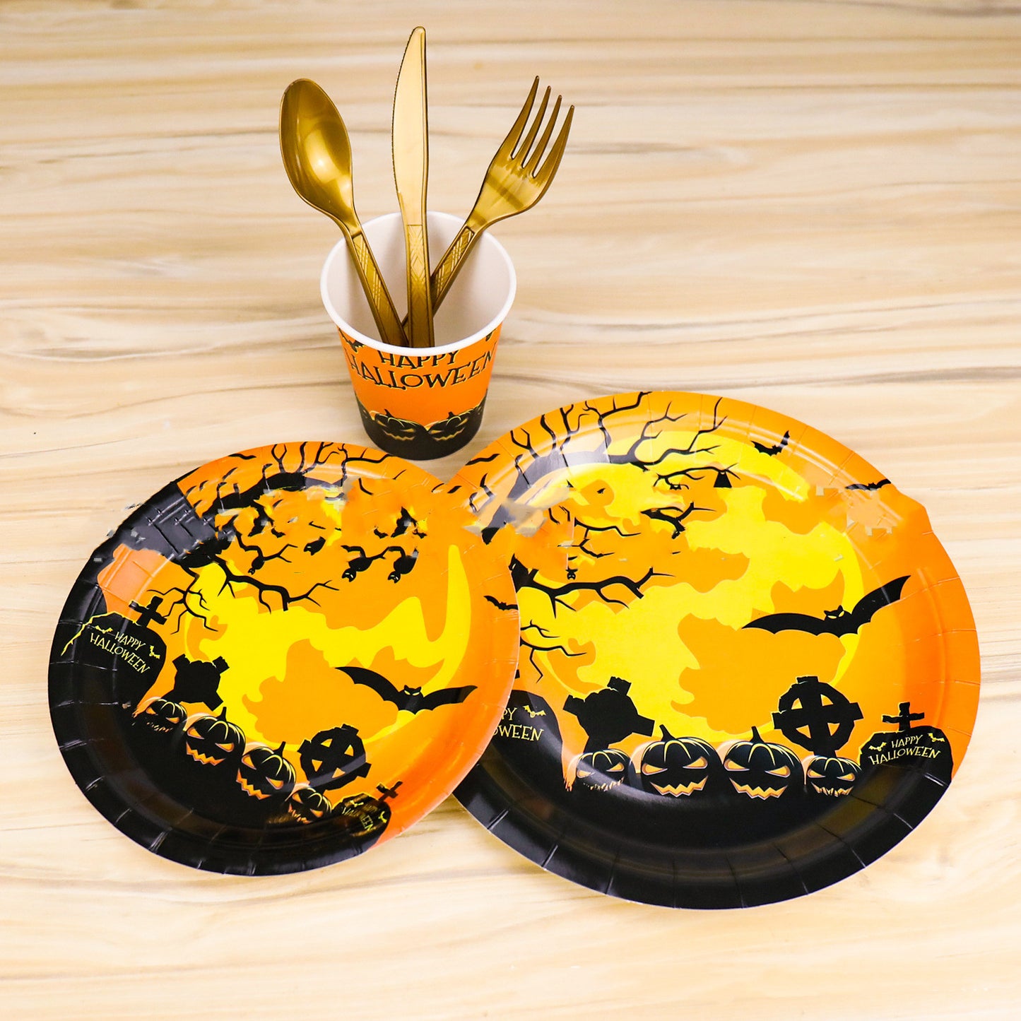 Halloween Party Tableware Set - Paper Cups Plates & Towels