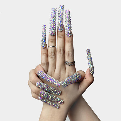 GGddsha 2025 Long Novel Design And Reusable PMMAAcrylic Press On Nails  Handmade Nails Full CoverLuxurious 3D Crystal False Nails With Box Gifts,Stellar Shine - DropOnline.co
