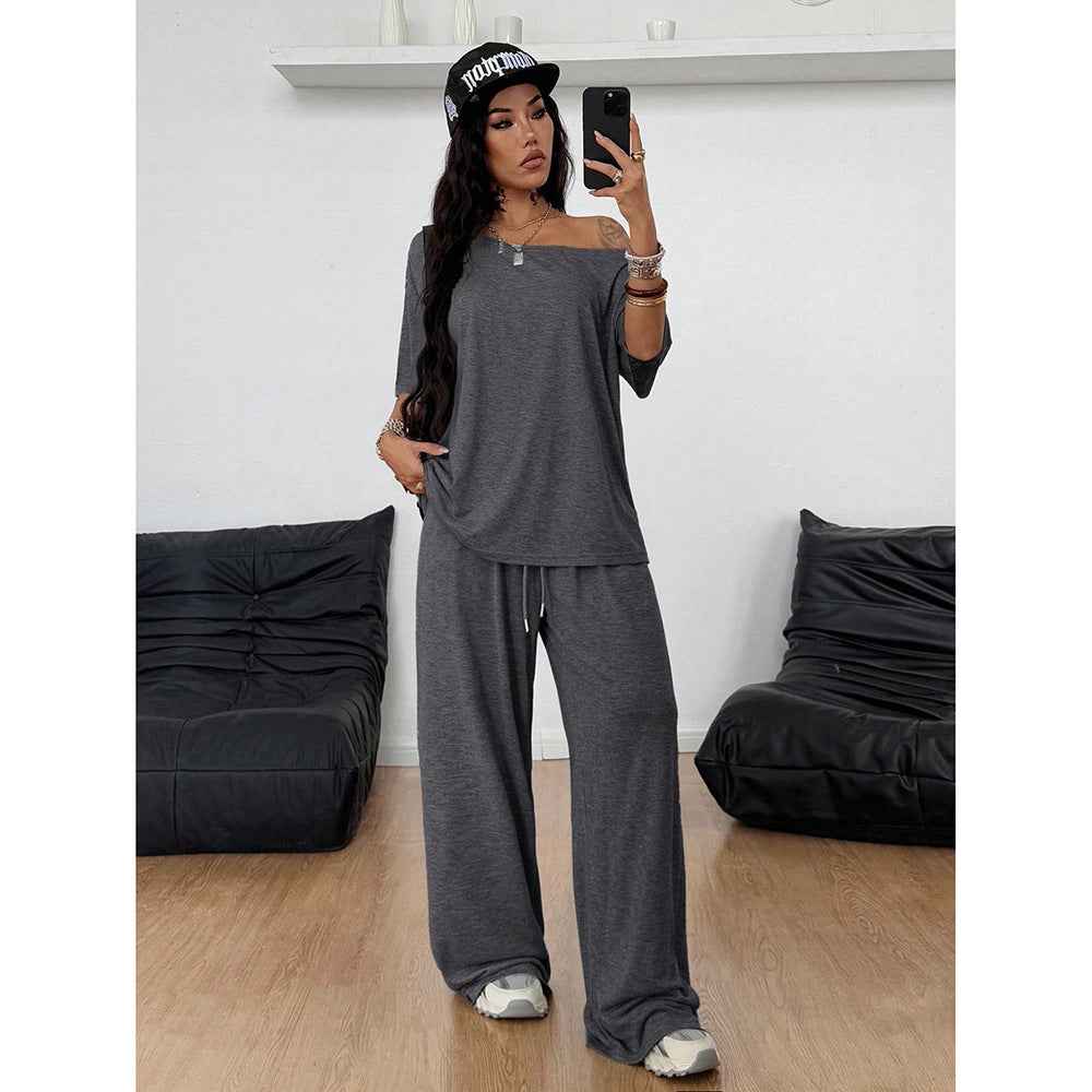 Retro Solid Color Casual Pants For Women, Loose Wide-leg Versatile