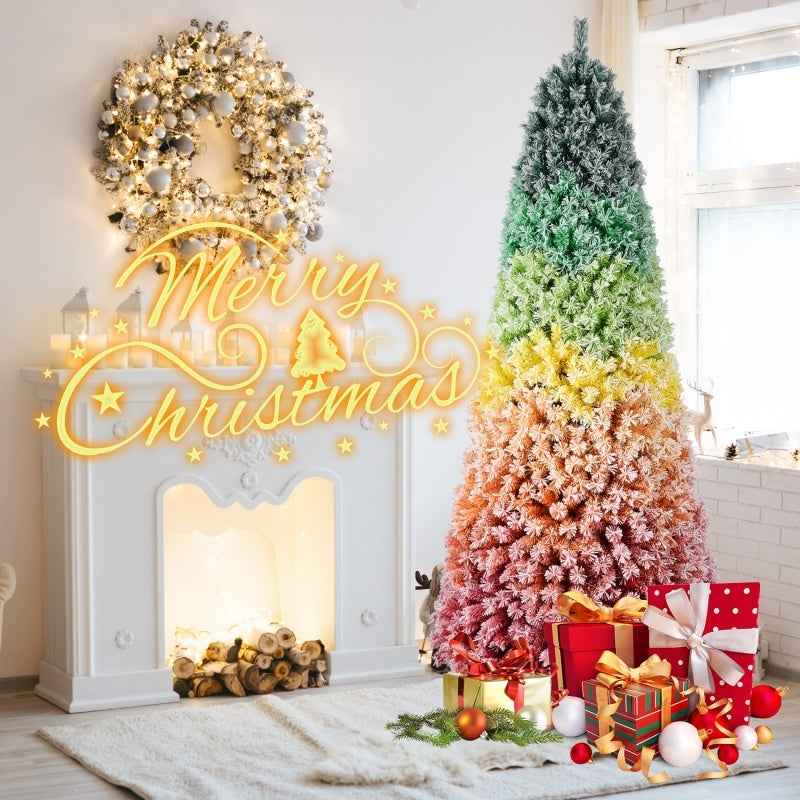 6FT-7.5FT Artificial Unlit Colorful Rainbow Hinged Christmas Tree - PVC Branch Tips - DropOnline.co