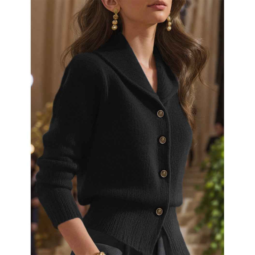 Women's Retro Lapel Solid Color Waist-tightening Knitted Sweater Coat
