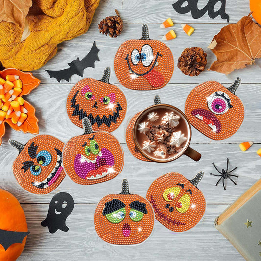 Halloween Rhinestone Art Coasters - 8 Pack Decorative Drink Coasters