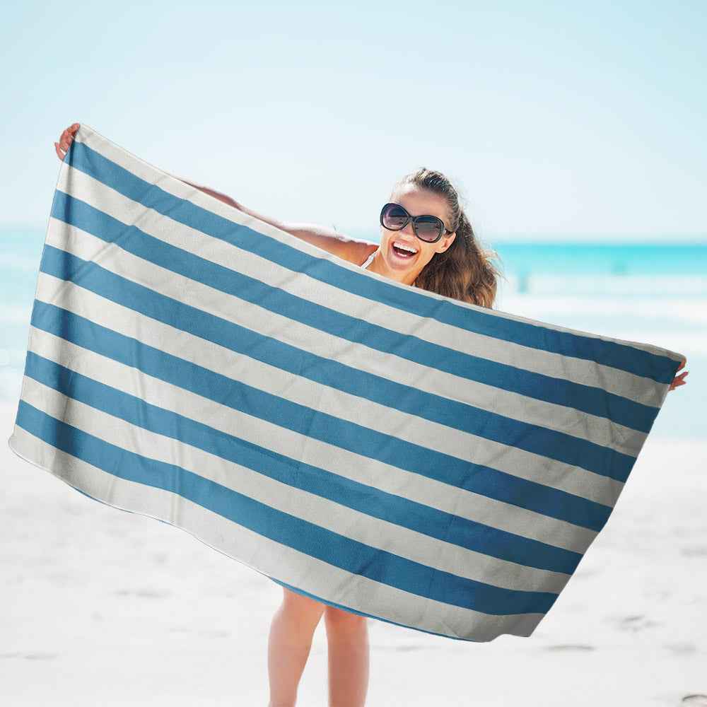 Striped Quick-drying Bath Towel Double-sided Velvet Beach Sports Hood