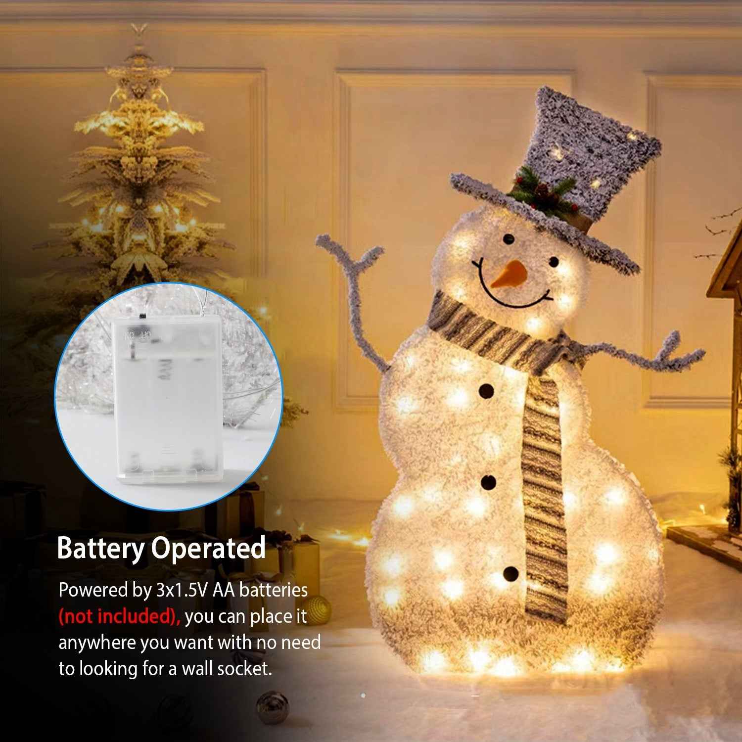 LED Christmas Snowman Decoration Light - Collapsible Battery Operated with Removable Hands - DropOnline.co