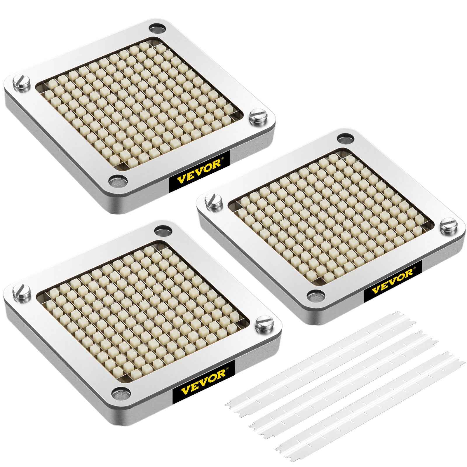 Replacement Chopper Blade, 1/4 Inch, 3 PCS French Fry Blade Assembly With 6 Extra Knives, Stainless Steel Dicer Parts And Push Block For Cutting Potatoes Carrots Onions Cucumbers Mushrooms