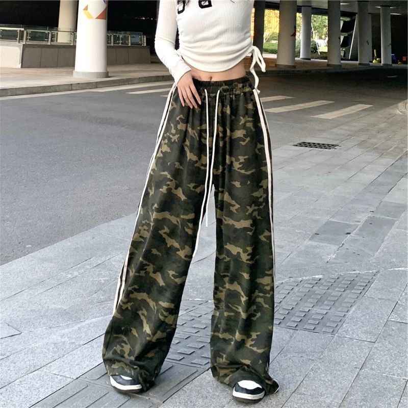Striped Three-bar Color-block Camouflage Casual Draped Dance Sport Floor-length Trousers