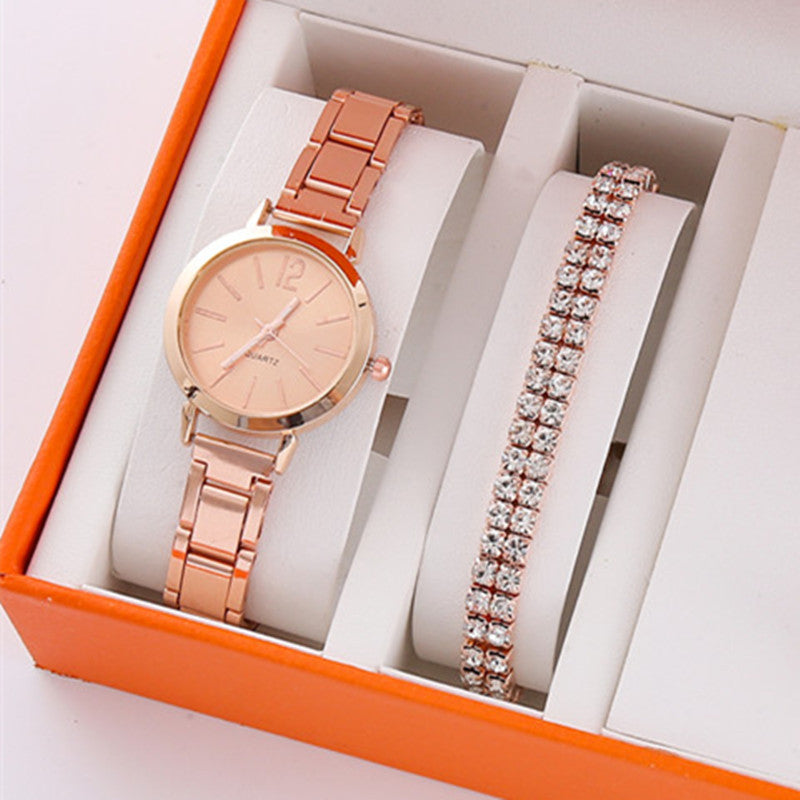 Gold Steel Band Quartz Watch - Elegant Bracelet Timepiece