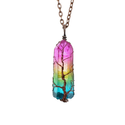 Hot Selling Stone Crystal Pillar Tree Of Life Pendant Ins Fashion Necklace - DropOnline.co