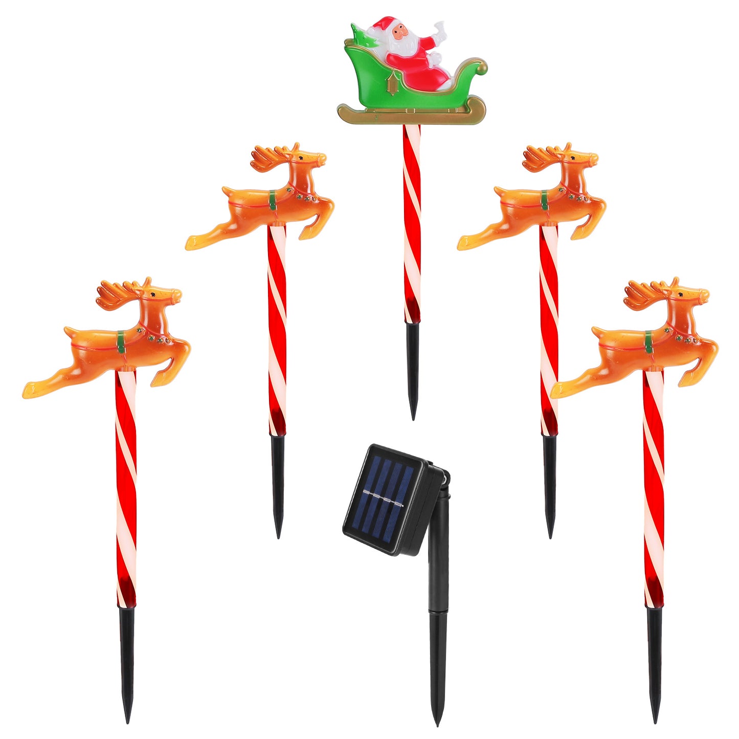 Deer Or Tree Options 5Packs Christmas Outdoor Pathway Light With 8 Modes IP44 Waterproof Xmas Decoration Stake Light Tree Candy Light For Garden Lawn Porch Yard Driveway