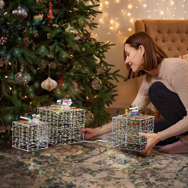 3pcs Colorful Gift Box Set - 7.5in-6.3in-5in Christmas Lighting Gift Boxes - DropOnline.co