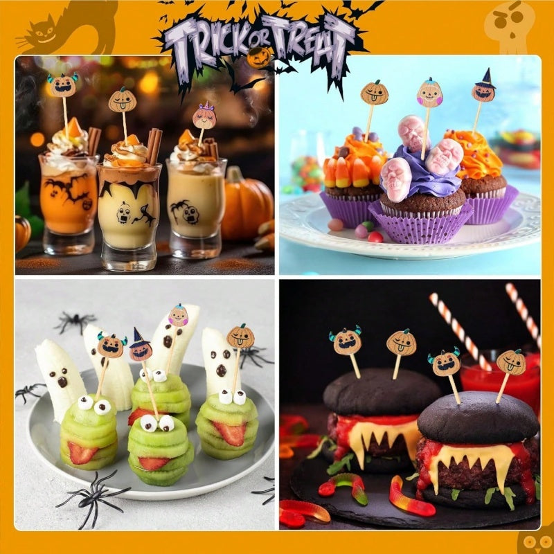 Halloween Pumpkin Bamboo Cocktail Picks - Decorative Party Toothpicks