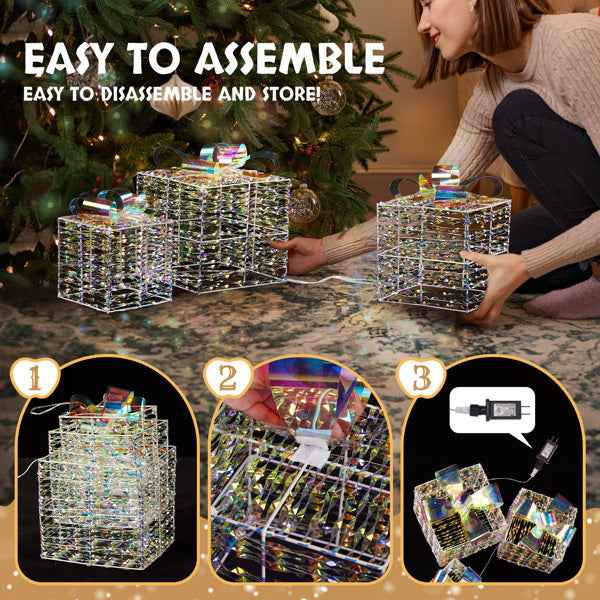 3pcs Colorful Gift Box Set - 7.5in-6.3in-5in Christmas Lighting Gift Boxes - DropOnline.co