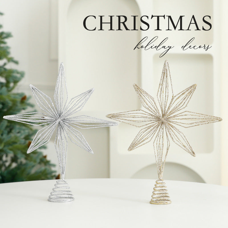 Christmas Metal Star Ornament - Eight Awn Champagne Gold Silver Decoration (25-30cm)
