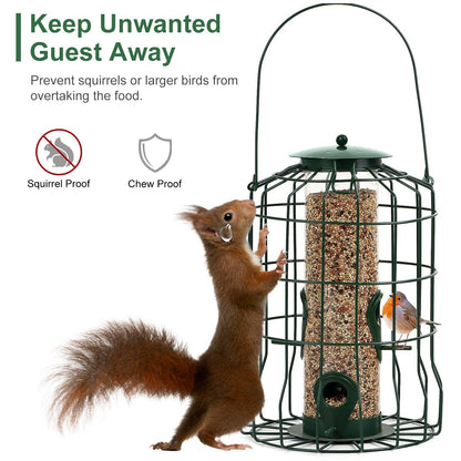 1Pc Outdoor Wild Bird Feeder Squirrel-Proof Chew-Proof Metal Hanging Seed Feeder With 4 Feeding Port For Small Songbirds - DropOnline.co