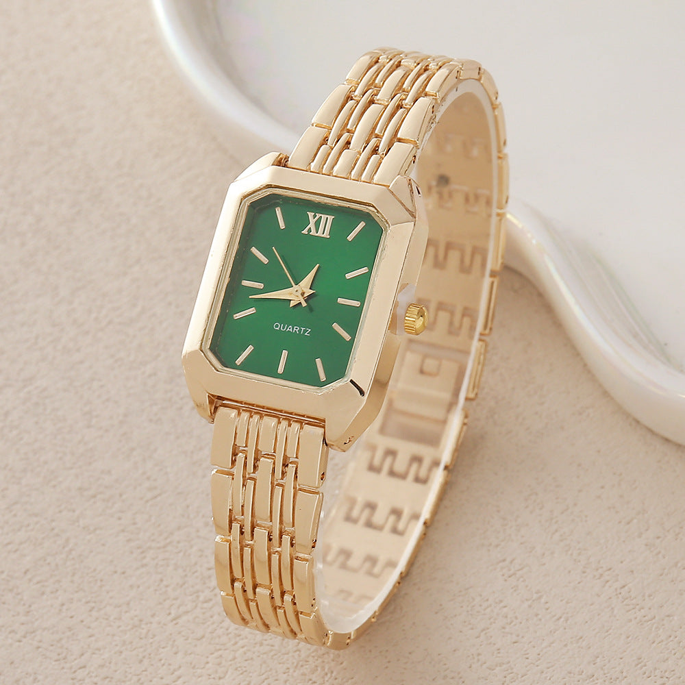 Gold Steel Band Quartz Watch - Elegant Bracelet Timepiece