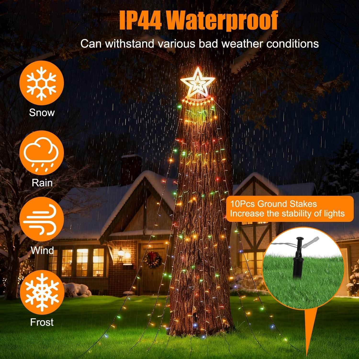 11.48FT 350LED Multicolored Christmas Star Waterfall Tree String Light - 8 Modes - DropOnline.co