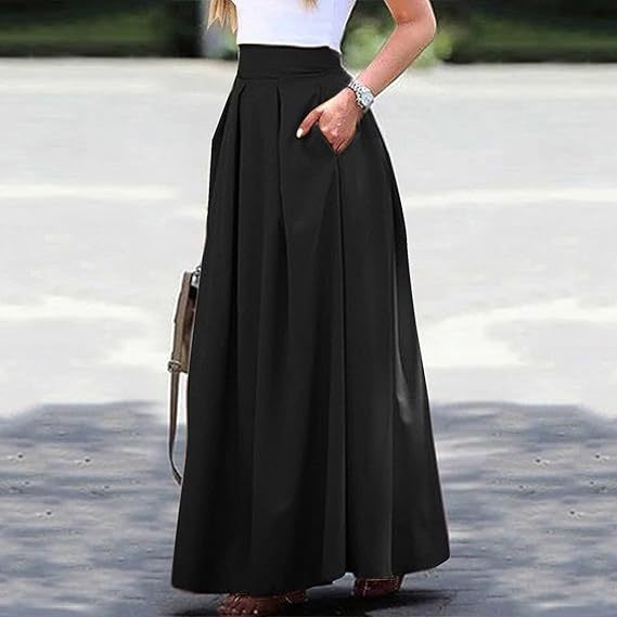 Women's High Waist Pleated Long Skirt - Elegant A-Line Design