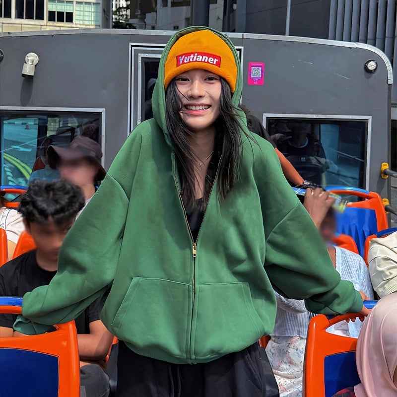 Hooded Loose All-matching Zipper Cardigan Sweater