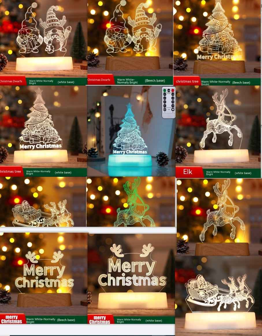 Christmas 3D Acrylic LED Night Light - Decorative Lamp Holiday Gift for Kids & Home - DropOnline.co
