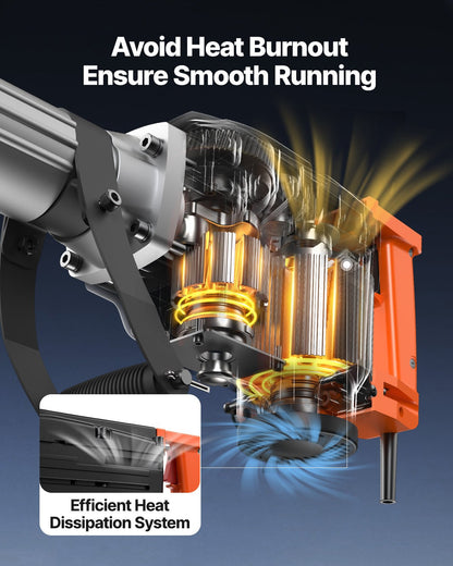 Demolition Jack Hammer, 2200W Electric Jackhammer Heavy Duty, 1350 BPM Concrete Breaker, 2pcs Chisels Bit Chipping With Case, Black