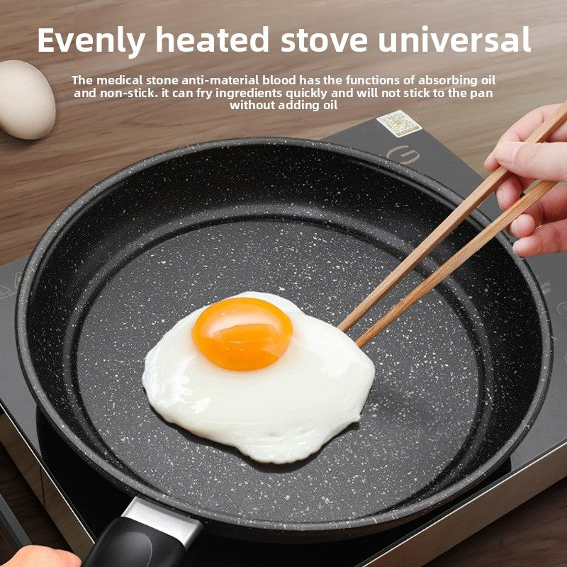 Non-Stick Maifan Stone Pancake Pan - Flat Bottom Frying Pan with Glass Lid
