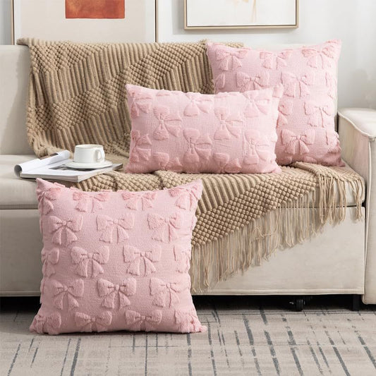Embroidered Bow Plush Pillow Cover