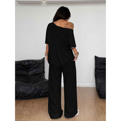 Retro Solid Color Casual Pants For Women, Loose Wide-leg Versatile