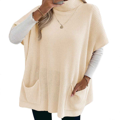 Solid Color Women's Long Sleeveless High-neck Sweater