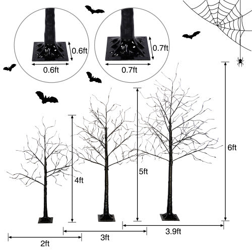 Halloween Spooky Tree Set - 3 Pack with Purple Lights (4FT, 5FT, 6FT)