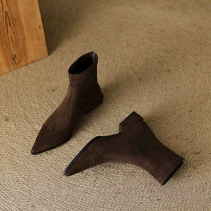 Stretchy Plus-size Fleece-lined Warm Pointed Suede Martin Boots