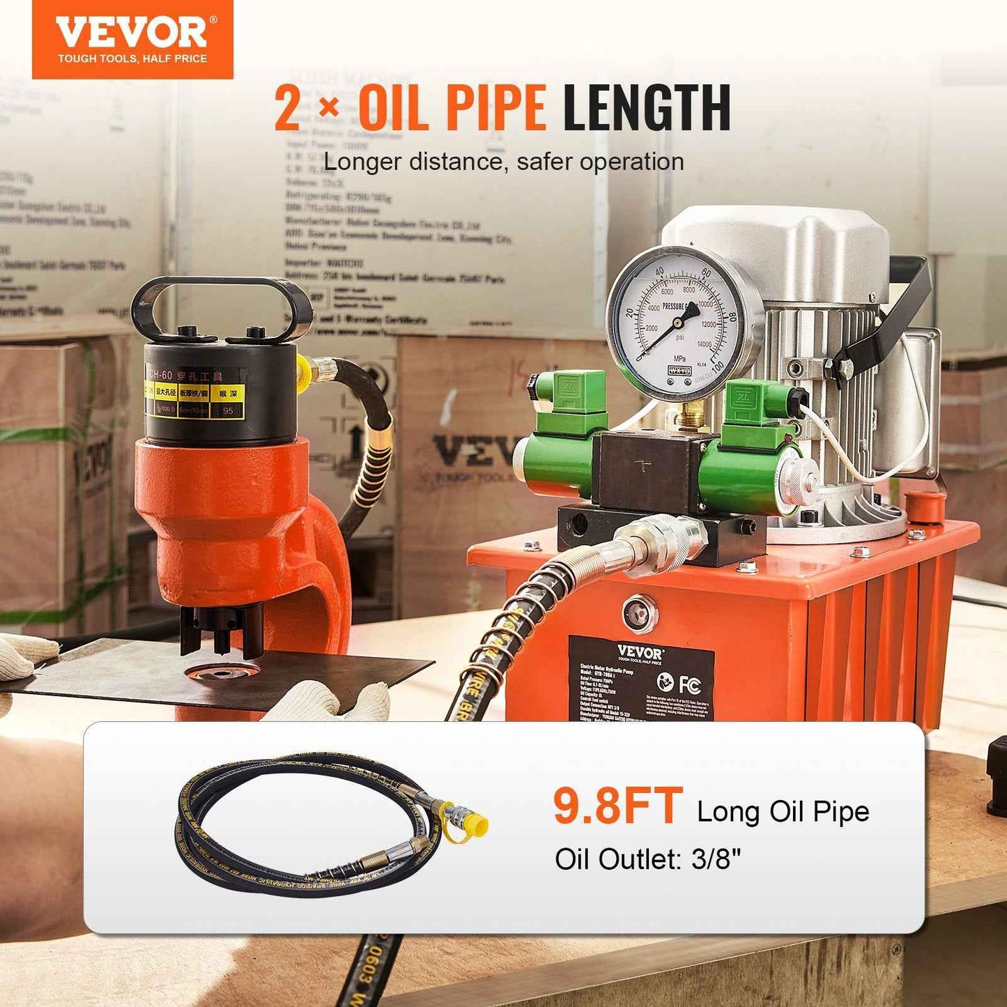 Electric Hydraulic Pump, 10000 PSI 750W 110V 488 In³/8L Capacity, Double Acting Solenoid Valve, Electric Driven Hydraulic Pump Power Pack Unit With Pedal Switch For Punching/Bending/Jack Machine