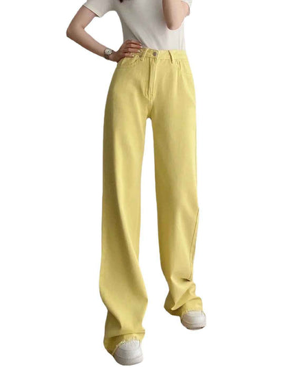 Women's High Waist Colorful Jeans Loose Slimming Wide Leg Pants