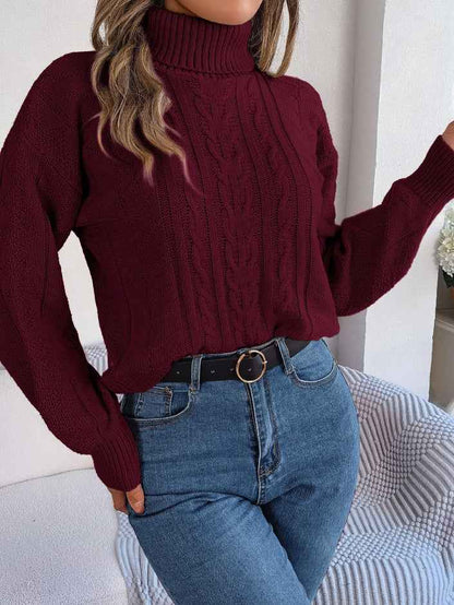 Women Casual Turtleneck Cable Knit Long Sleeve Pullover Sweater