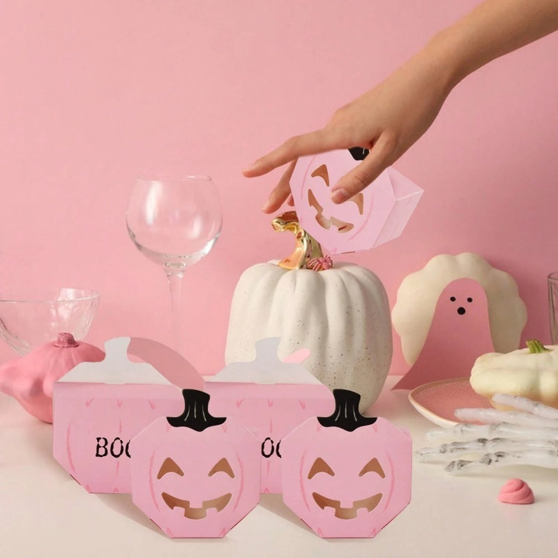 Pink Halloween Gift Boxes - 20 Pcs Pumpkin Shaped Treat Boxes